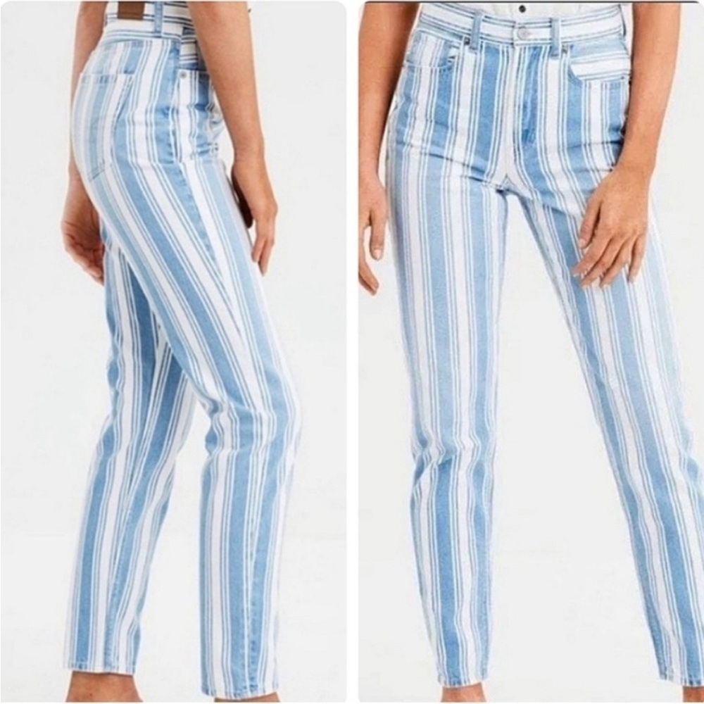 Blue and White Striped American Eagle Jeans